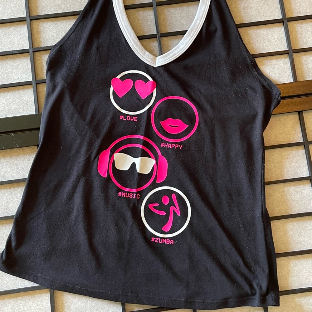 Zumba V Neck Top, Black and Pink size Large (no tags)